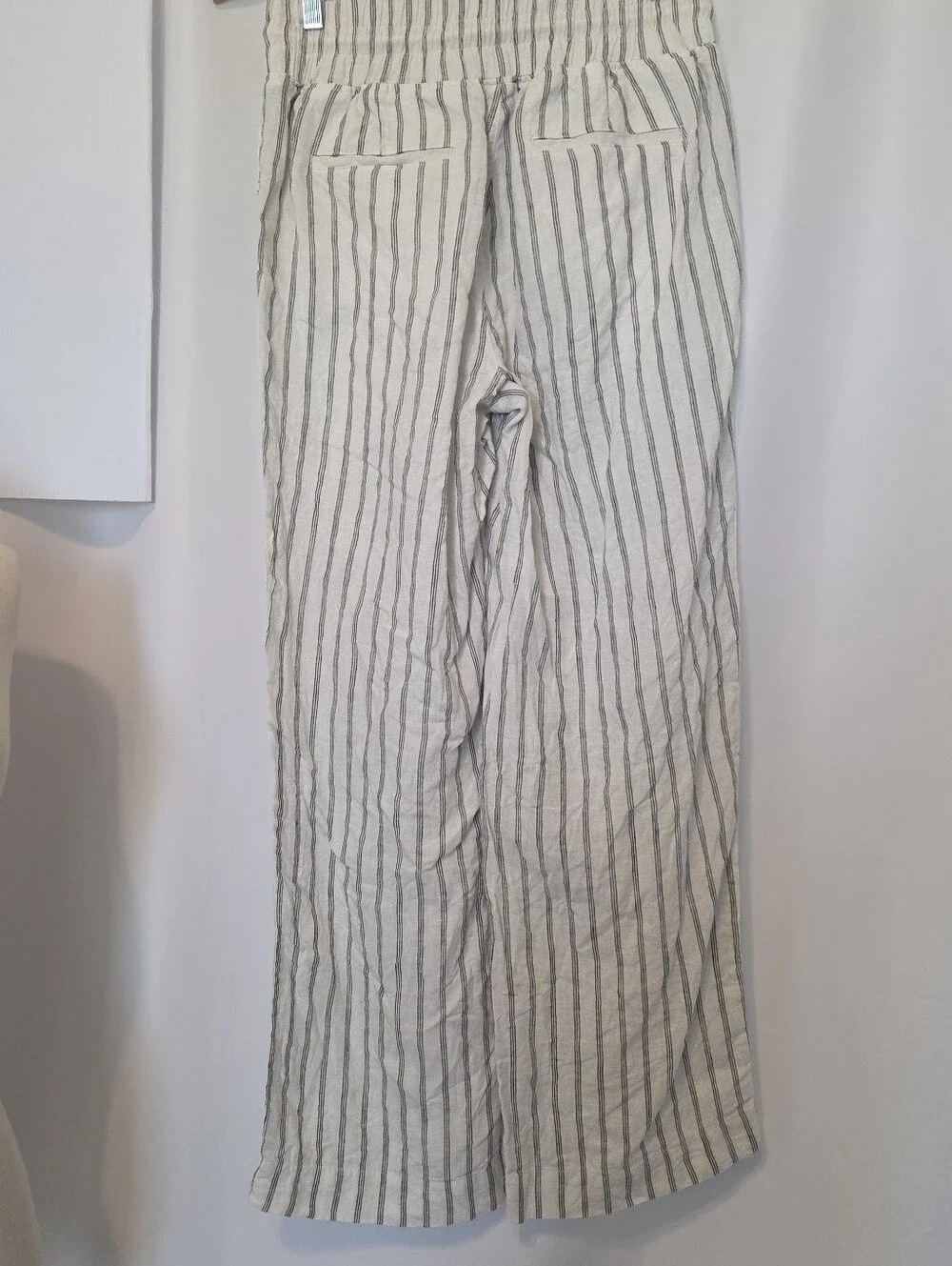 Quince 100% Linen Wide Leg Striped Pants M Elastic Waist Coastal Chic